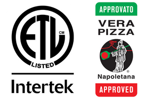 Marra Forni ovens are certified by intertek and vera pizza napoletana image logos